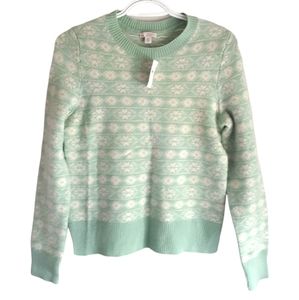 Women's Sweater, size XS, Sage and Cream Winter Snowflake Pattern, Nordic Style